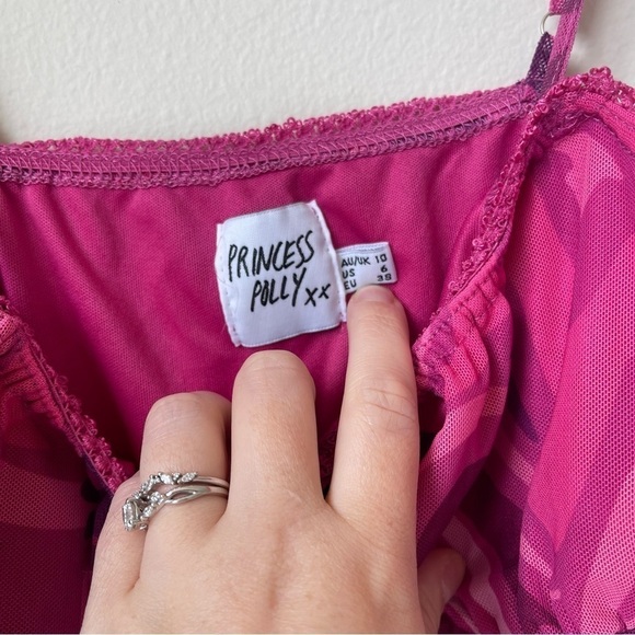 Princess Polly Rosey Pink Retro Slim Fitting Mesh Lace Mini Dress Size 6 - Picture 8 of 9